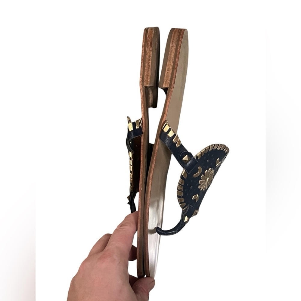 Jack Roger’s Gerorgica navy and gold leather medallion sandals preppy classic - Picture 5 of 10